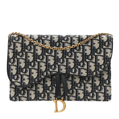 Christian Dior Oblique Saddle Chain Pouch Blue 1 of 9
