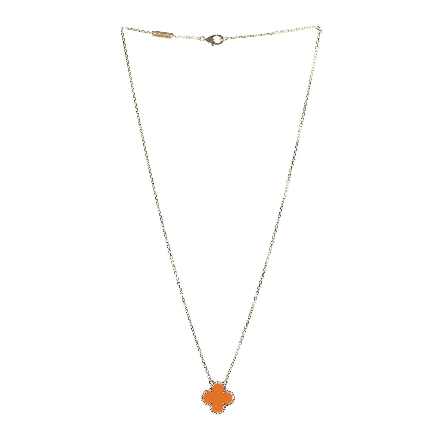18K Yellow Gold Carnelian Vintage Alhambra Pendant Necklace