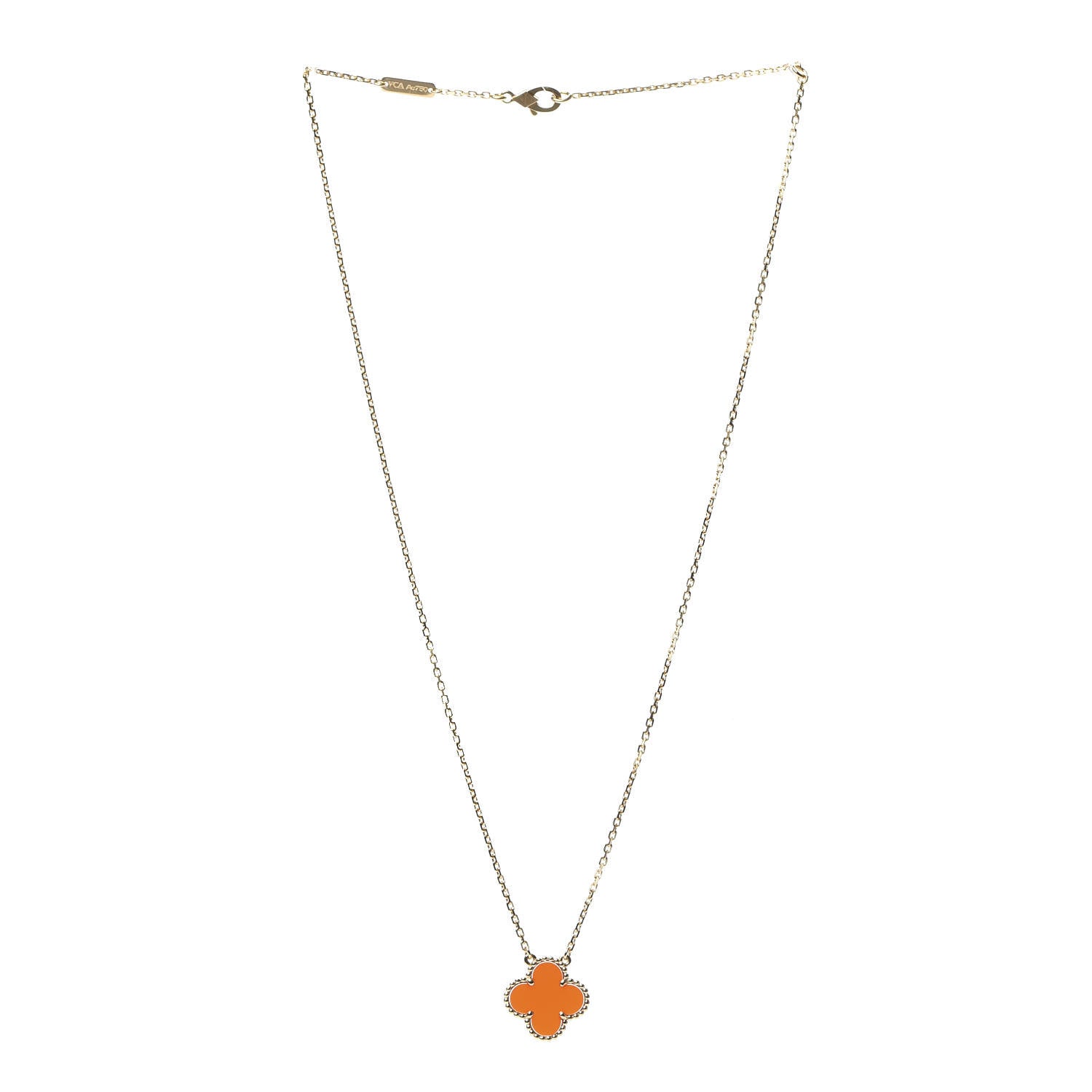 Van Cleef & Arpels 18K Yellow Gold Carnelian Vintage Alhambra Pendant Necklace 3 of 6