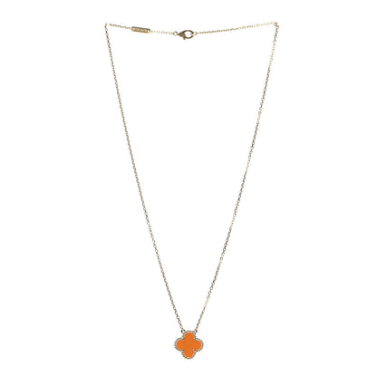 Van Cleef & Arpels 18K Yellow Gold Carnelian Vintage Alhambra Pendant Necklace 3 of 6