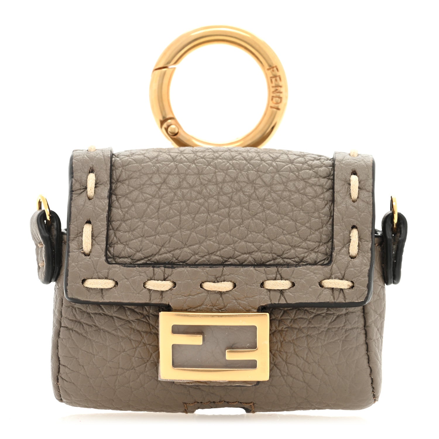 Fendi Cuoio Romano Selleria AirPods Pro Chain Baguette Charm Taupe 1 of 4