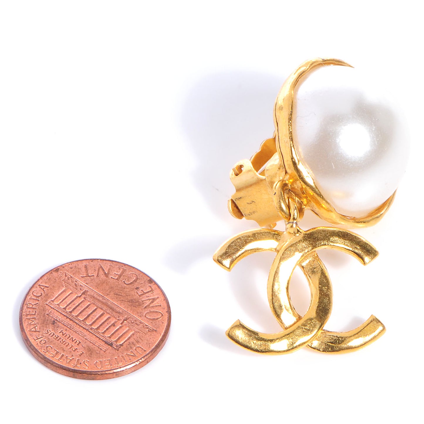 Pearl CC Dangle Clip On Earrings