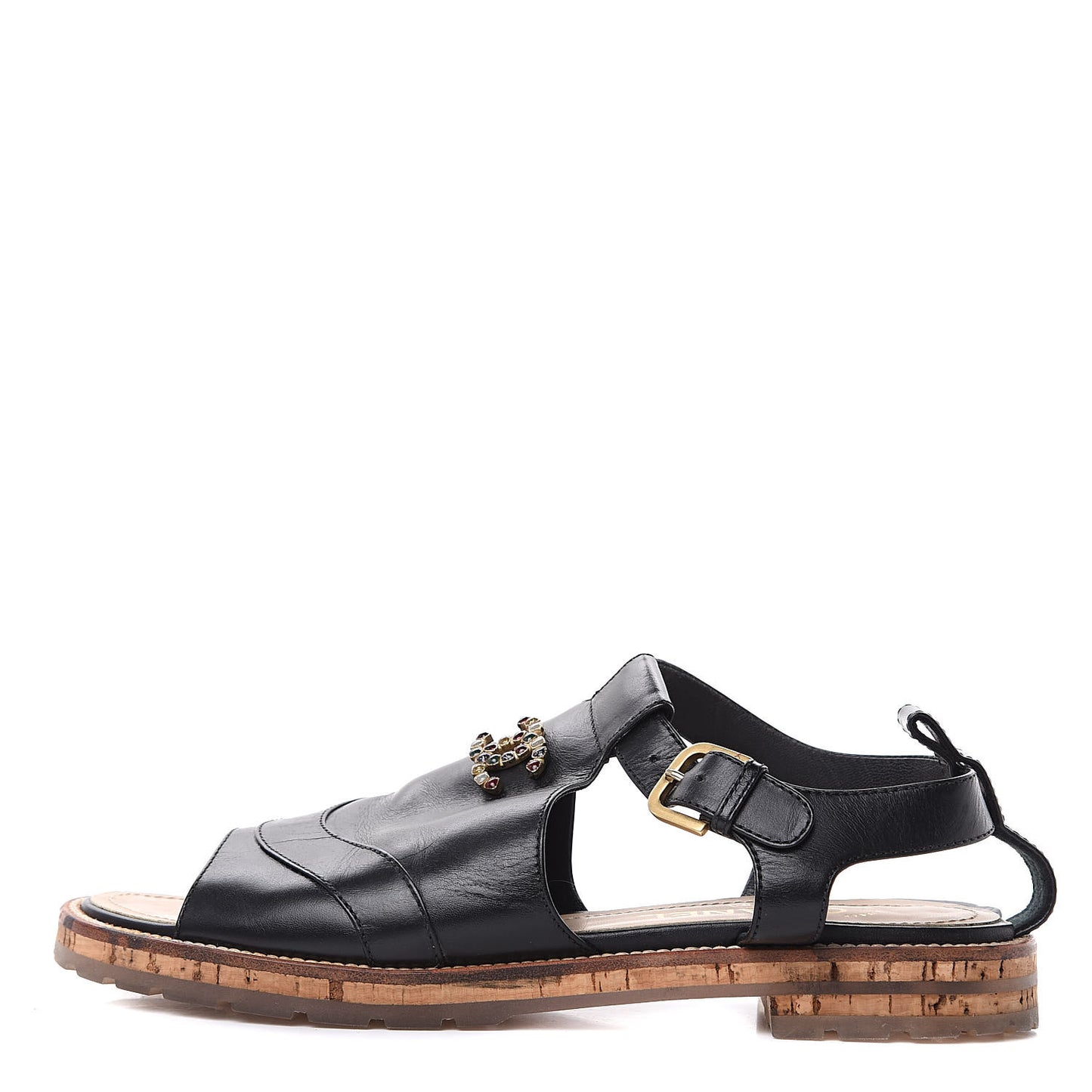 Calfskin Cork CC Sandals 39.5 Black