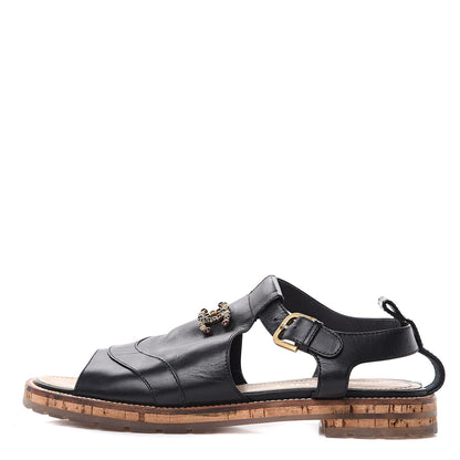 Chanel Calfskin Cork CC Sandals 39.5 Black 1 of 11