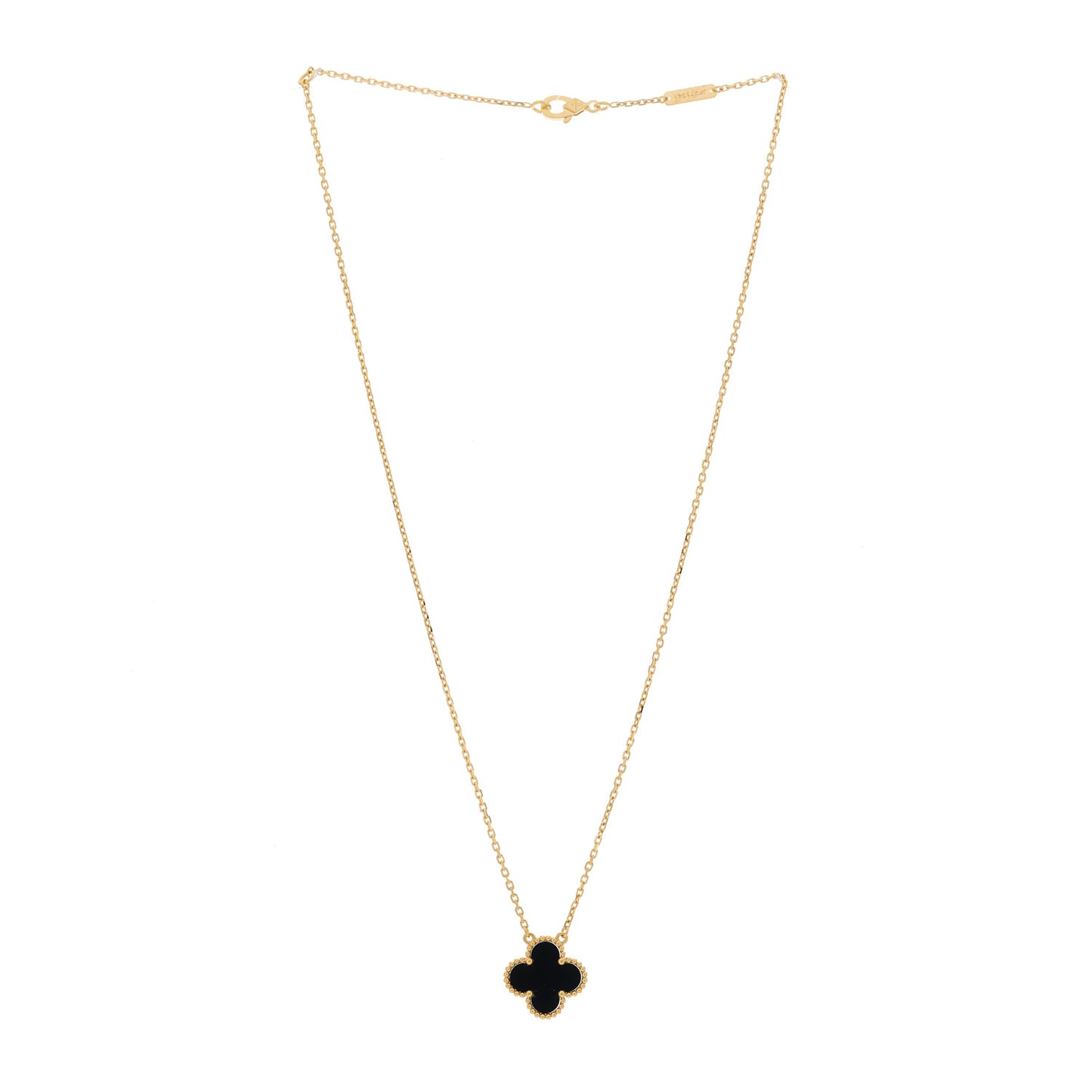 18K Yellow Gold Black Onyx Vintage Alhambra Pendant Necklace