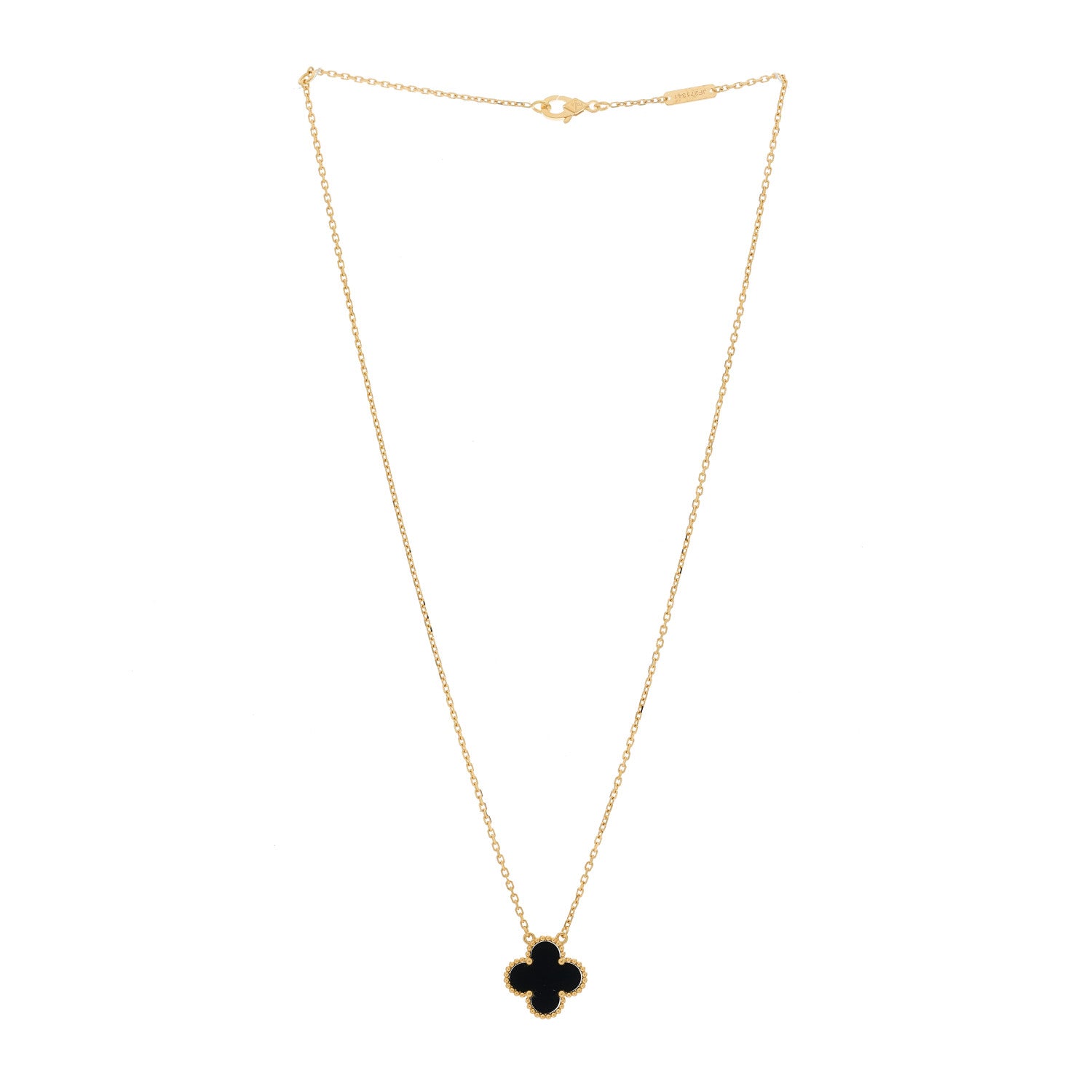 Van Cleef & Arpels 18K Yellow Gold Black Onyx Vintage Alhambra Pendant Necklace 2 of 6