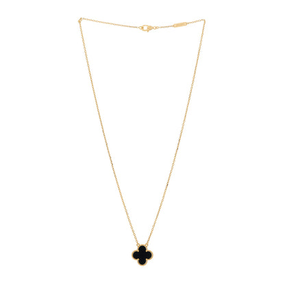Van Cleef & Arpels 18K Yellow Gold Black Onyx Vintage Alhambra Pendant Necklace 2 of 6