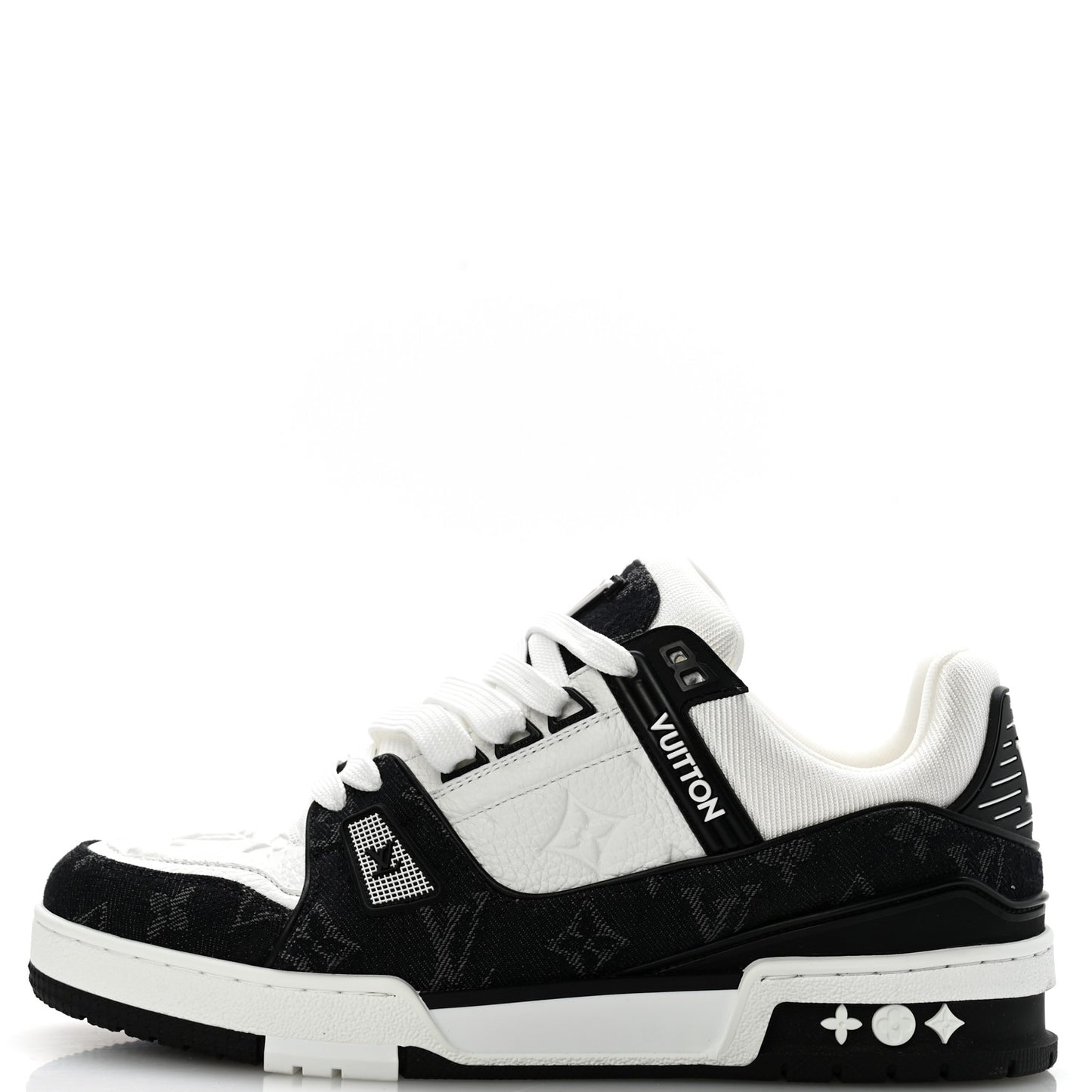 Calfskin Embossed Monogram Denim Womens LV Trainer Sneakers 39 Black