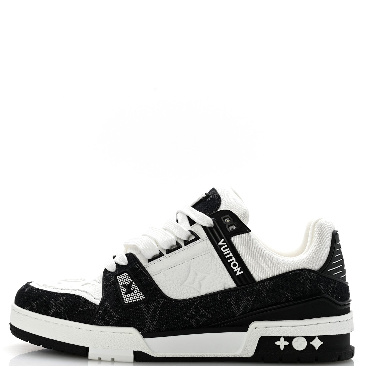 Louis Vuitton Calfskin Embossed Monogram Denim Womens LV Trainer Sneakers 39 Black 1 of 10