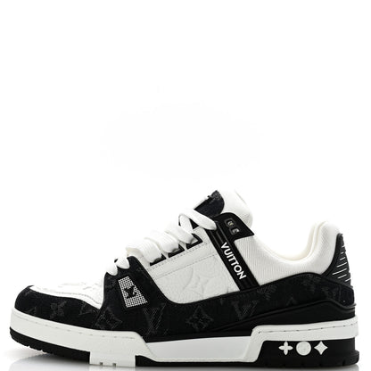 Louis Vuitton Calfskin Embossed Monogram Denim Womens LV Trainer Sneakers 39 Black 1 of 10