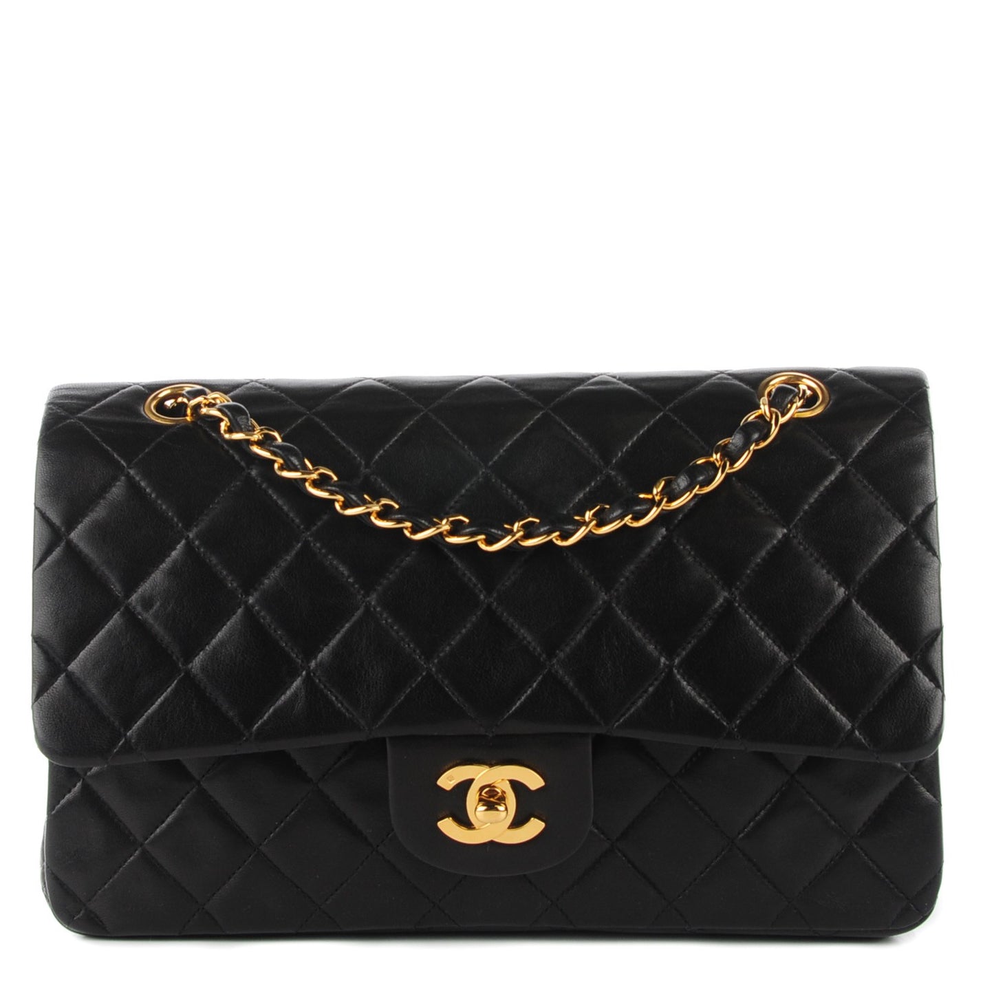 Lambskin Quilted Medium Double Flap Black