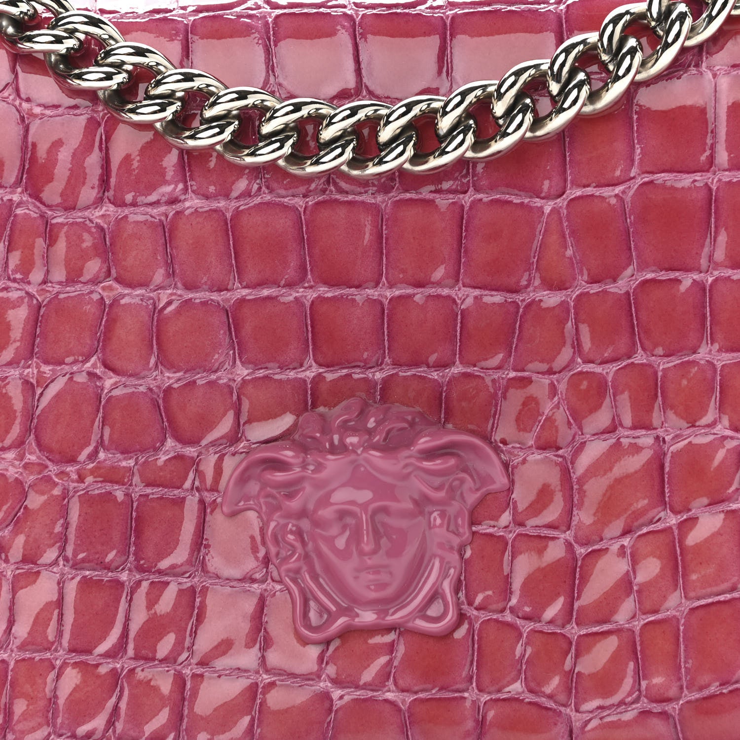Versace Croc Stamped Patent Palazzo Sultan Shoulder Bag Praire Pink 7 of 10