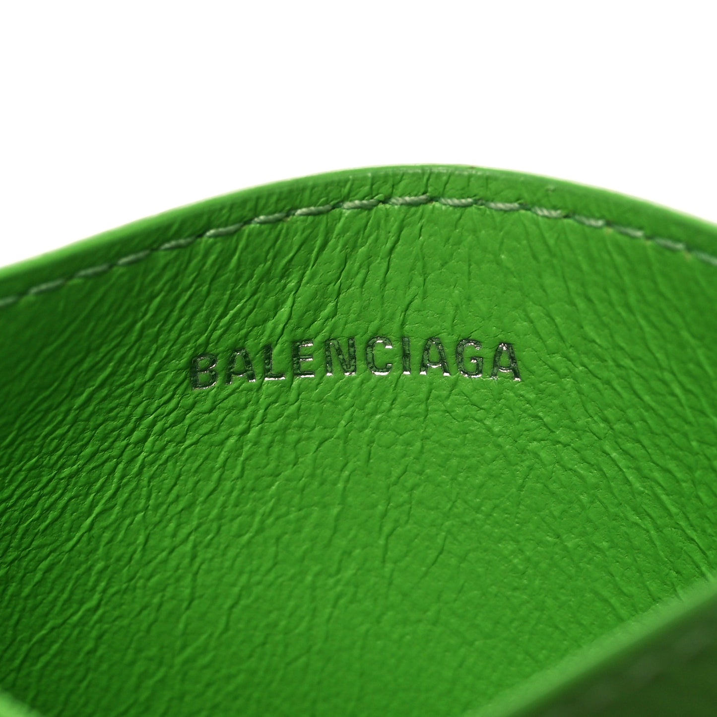 Grained Calfskin Logo Cash Rounded Card Holder Light Green Fuchsia