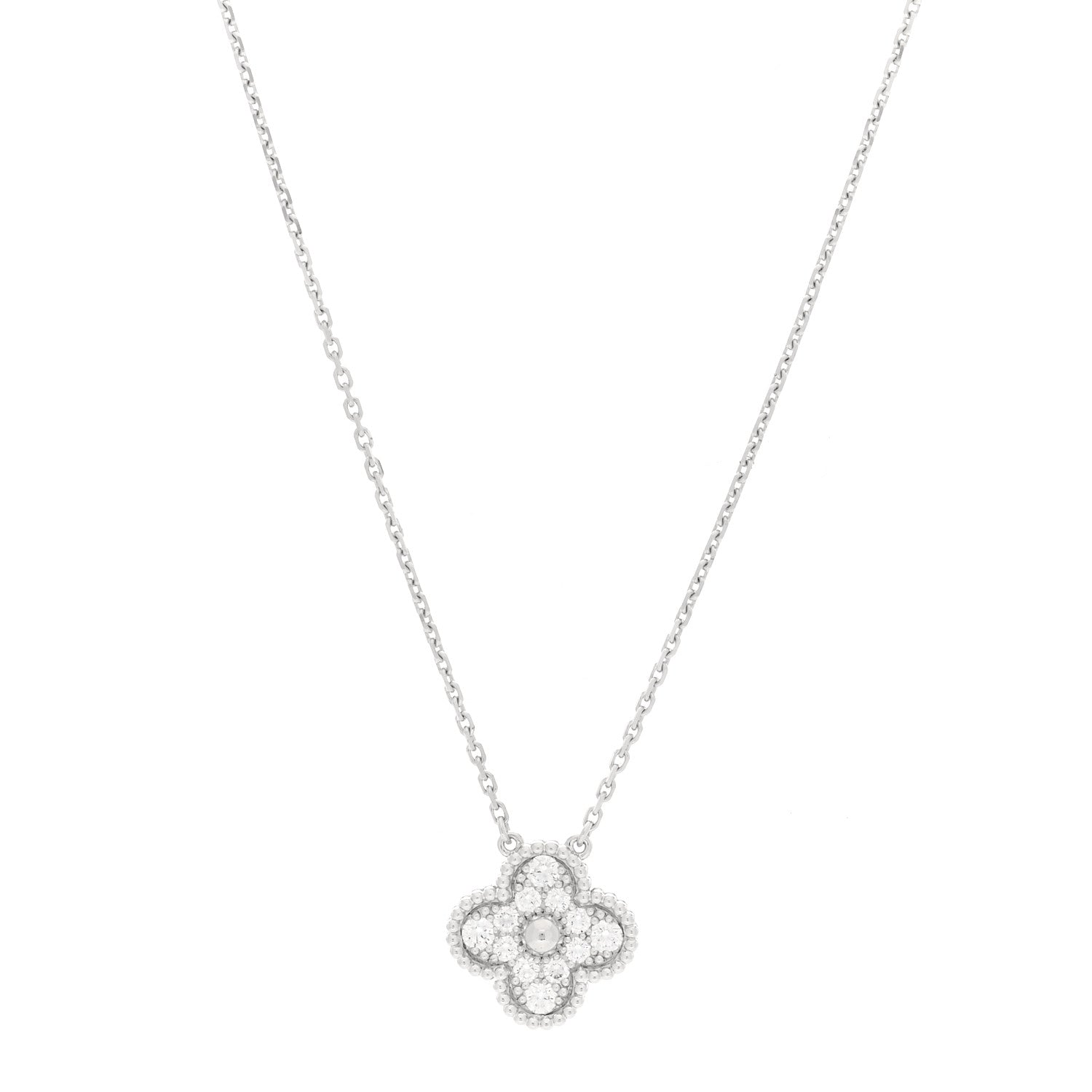 Van Cleef & Arpels 18K White Gold Diamond Vintage Alhambra Pendant Necklace 1 of 5