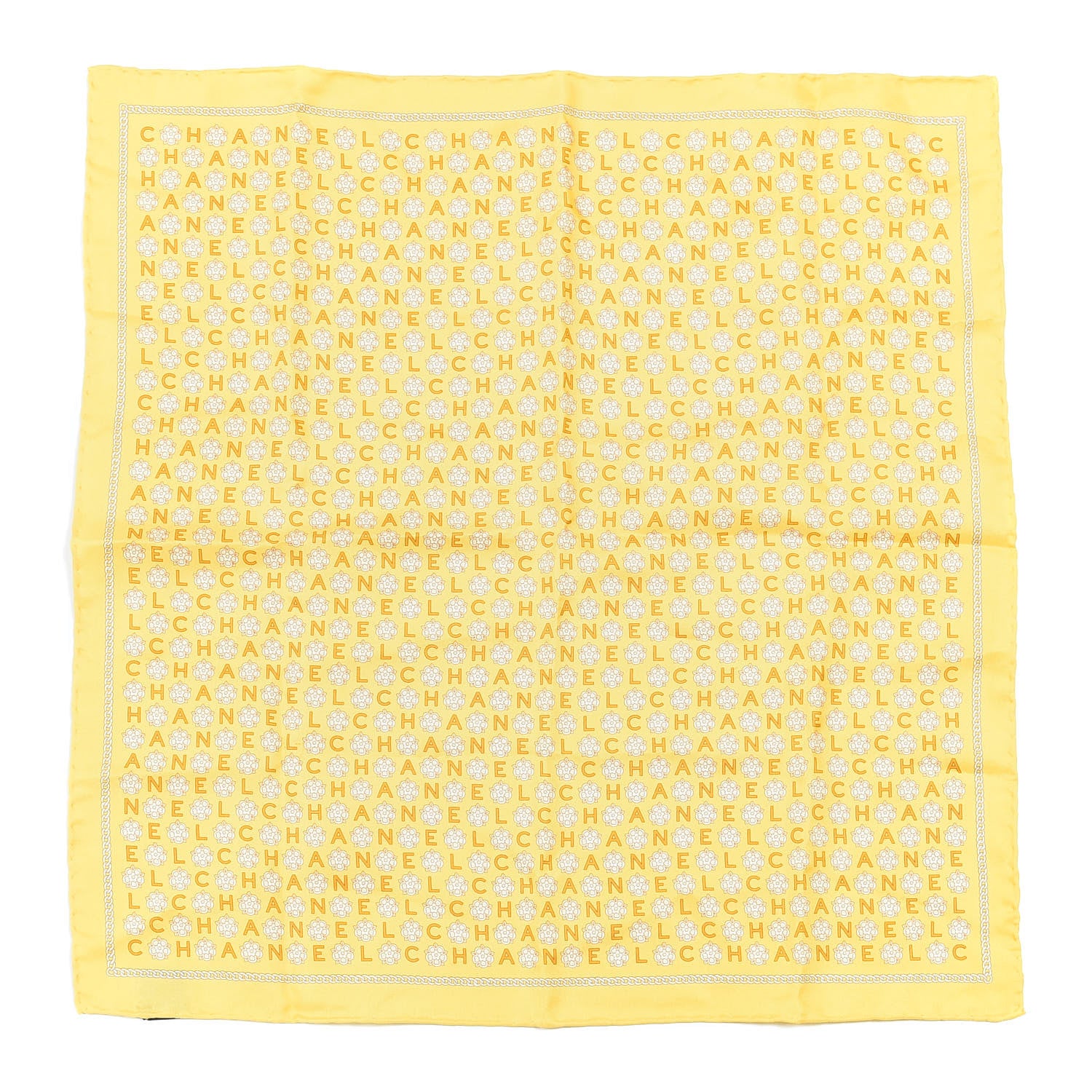 Chanel Silk Camellia Chain Pocket Square Scarf Yellow 1 of 3