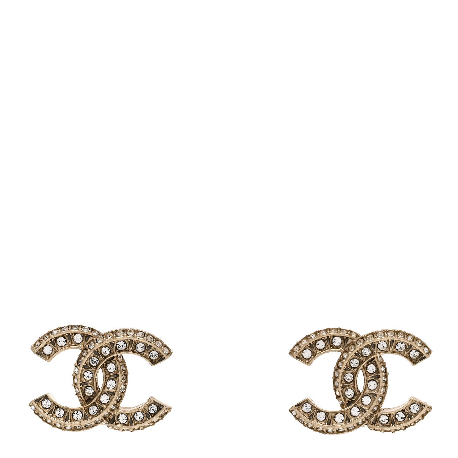 Chanel Crystal Timeless CC Earrings Light Gold 1 of 5