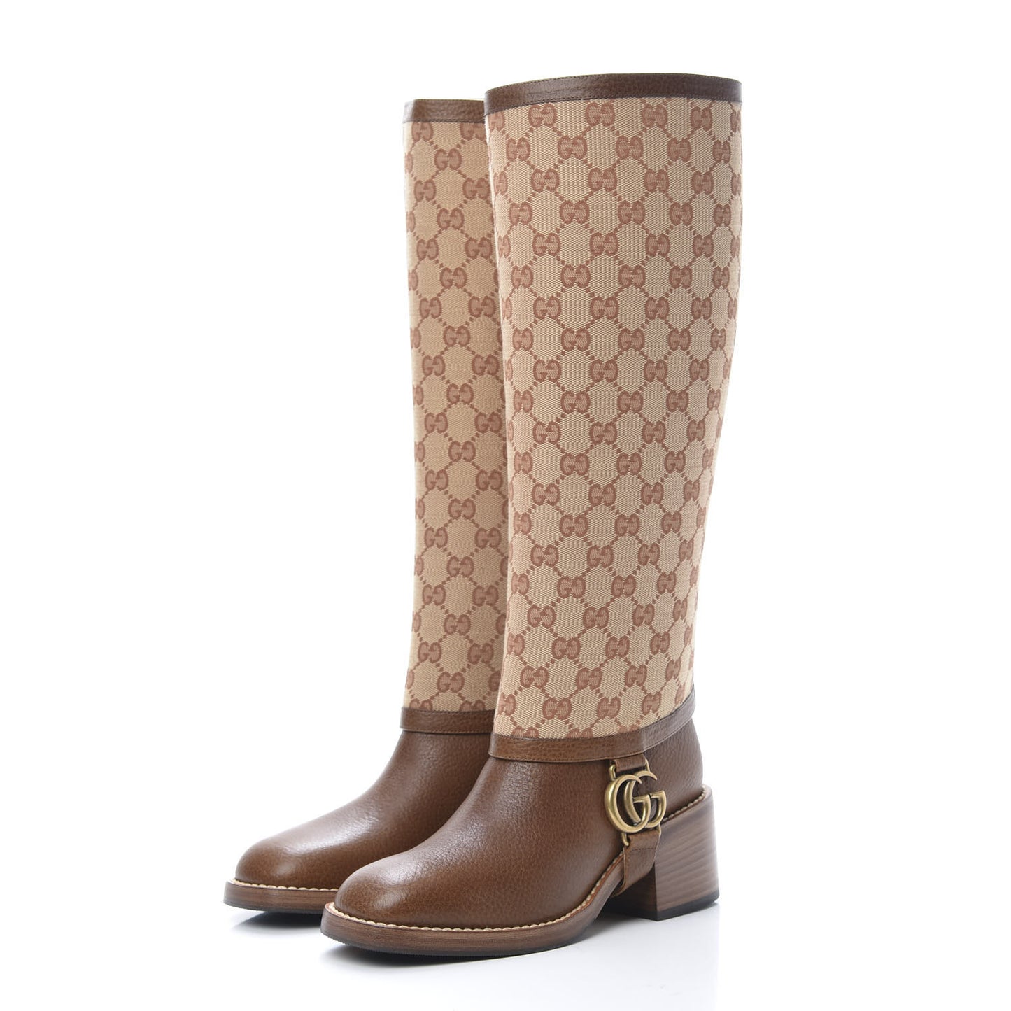 GG Monogram Calfskin Lola Tall Boots 36 Beige Ruggine Cuir