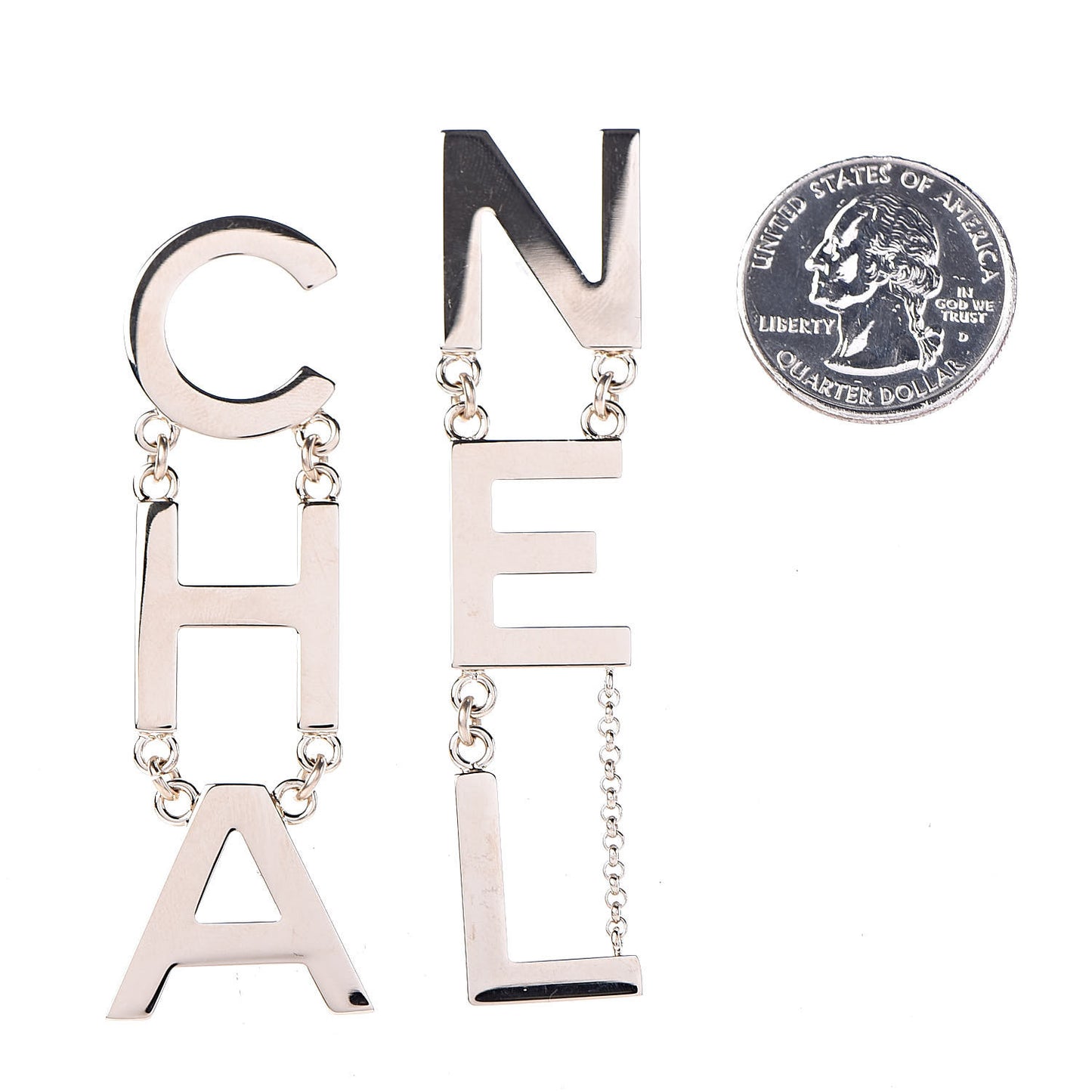 Metal Cha-Nel Logo Drop Earrings Gold