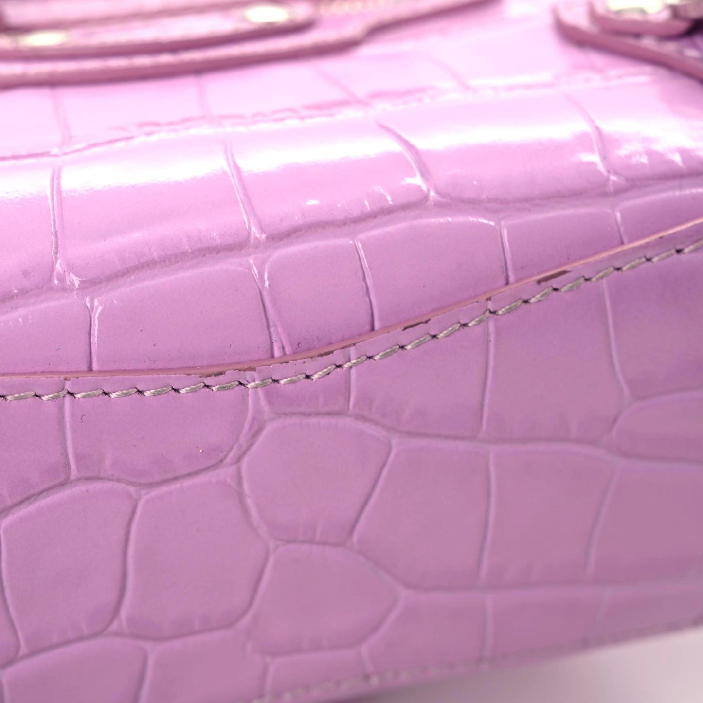 Calfskin Crocodile Embossed Neo Classic Silver Hardware Nano City Crossbody Lilac