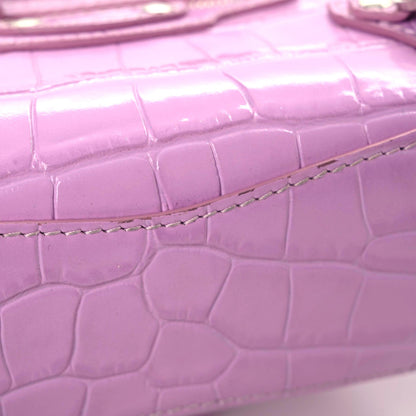 Balenciaga Calfskin Crocodile Embossed Neo Classic Silver Hardware Nano City Crossbody Lilac 9 of 14