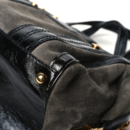 Gucci Suede Patent Calfskin Aviatrix Medium Boston Black Grey 8 of 13