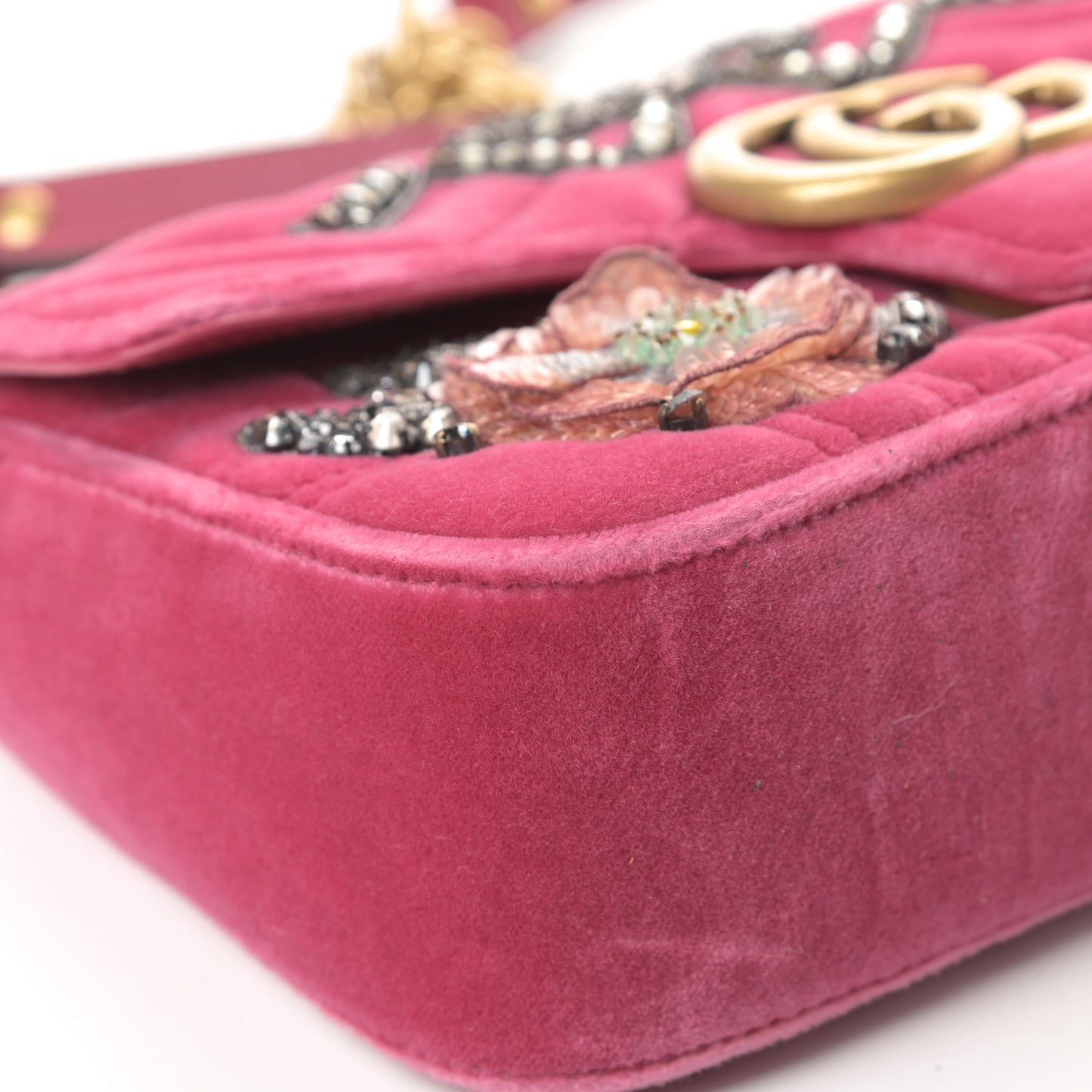 Velvet Matelasse Embroidered Mini GG Marmont Shoulder Bag Light Raspberry Rose