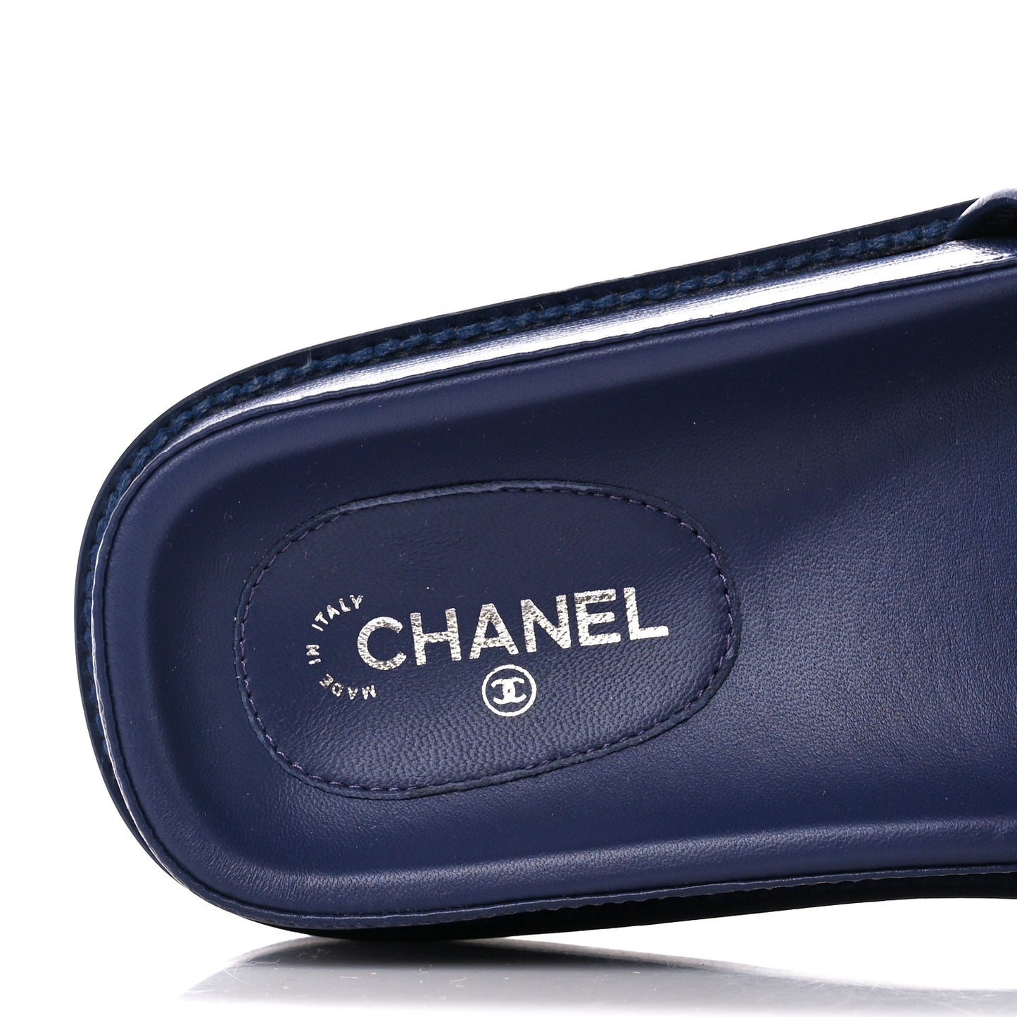 Lambskin Cha-Nel Mule Sandals 38 Navy Multicolor
