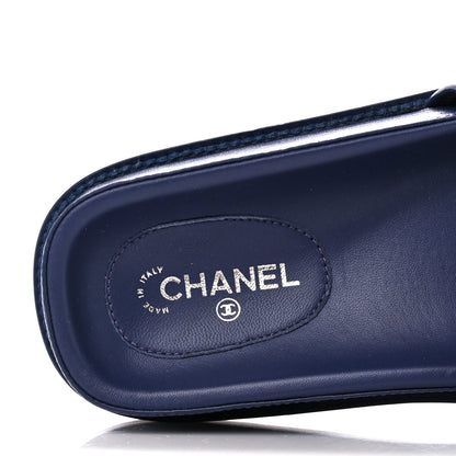 Chanel Lambskin Cha-Nel Mule Sandals 38 Navy Multicolor 7 of 8