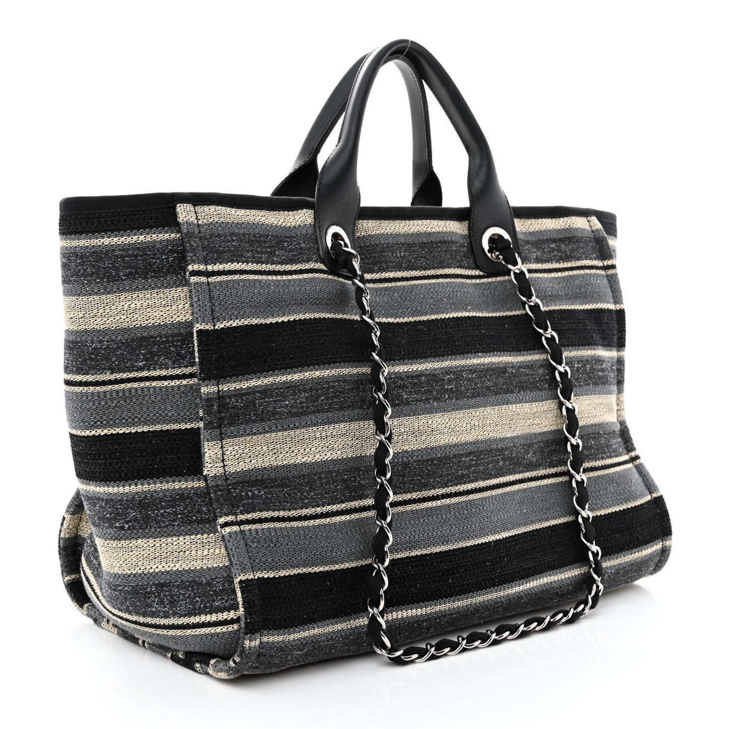 Striped Canvas Medium Deauville Tote Black