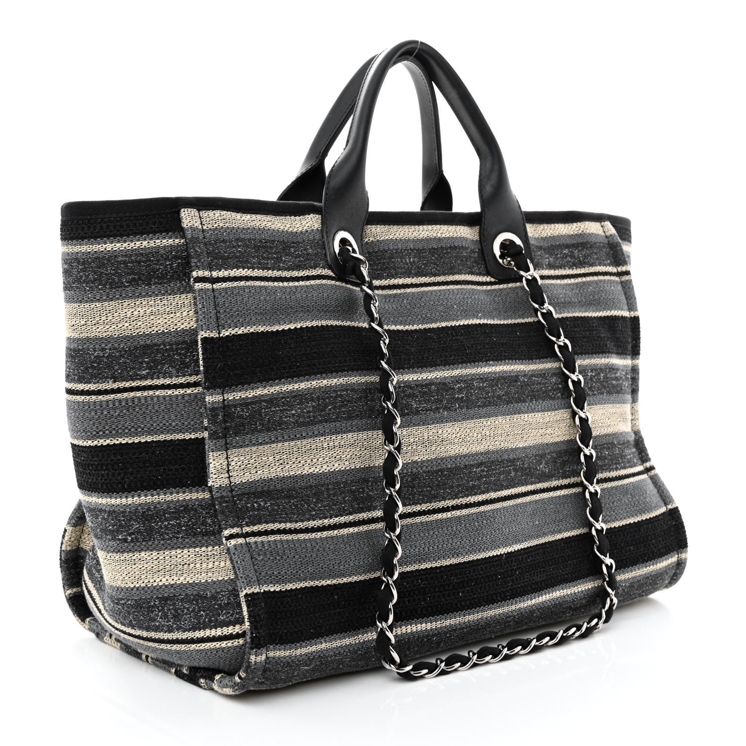 Chanel Striped Canvas Medium Deauville Tote Black 3 of 13