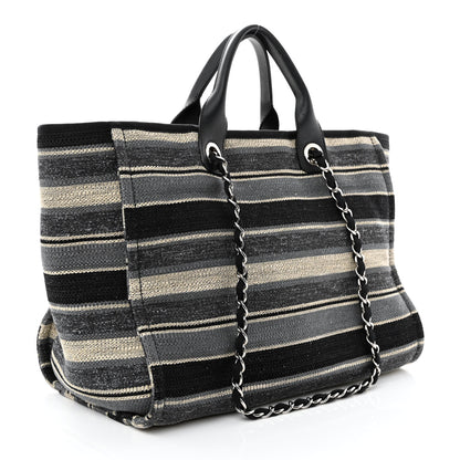 Chanel Striped Canvas Medium Deauville Tote Black 3 of 13