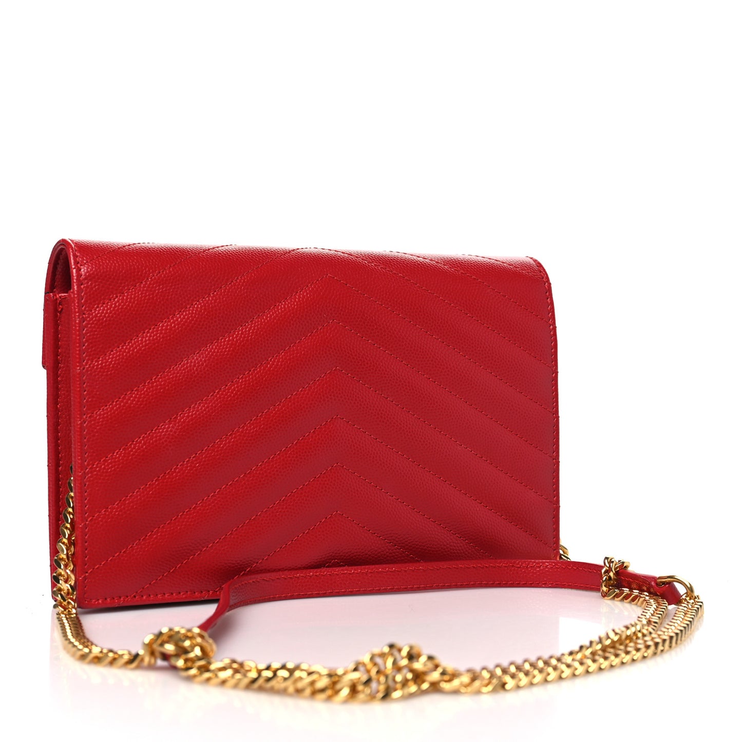 Grain De Poudre Matelasse Chevron Monogram Envelope Chain Wallet New Red
