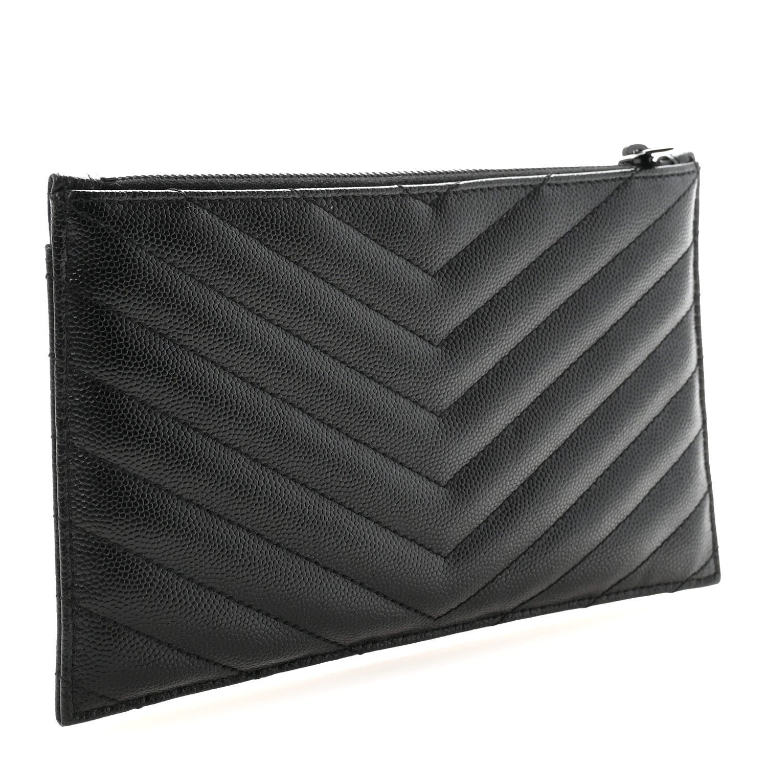 Saint Laurent Grain De Poudre Chevron Monogram Monochrome Bill Pouch Black 3 of 6