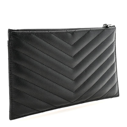 Saint Laurent Grain De Poudre Chevron Monogram Monochrome Bill Pouch Black 3 of 6