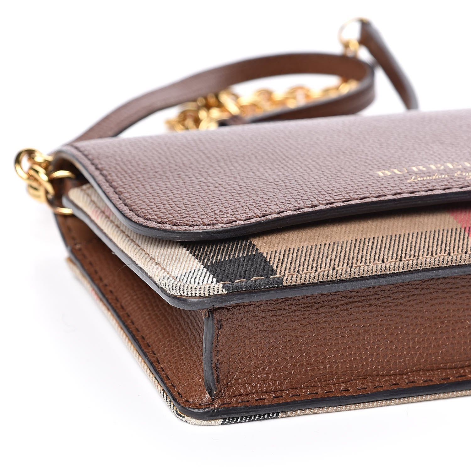 Burberry Derby Calfskin House Check Wallet On Chain Brown 7 of 9