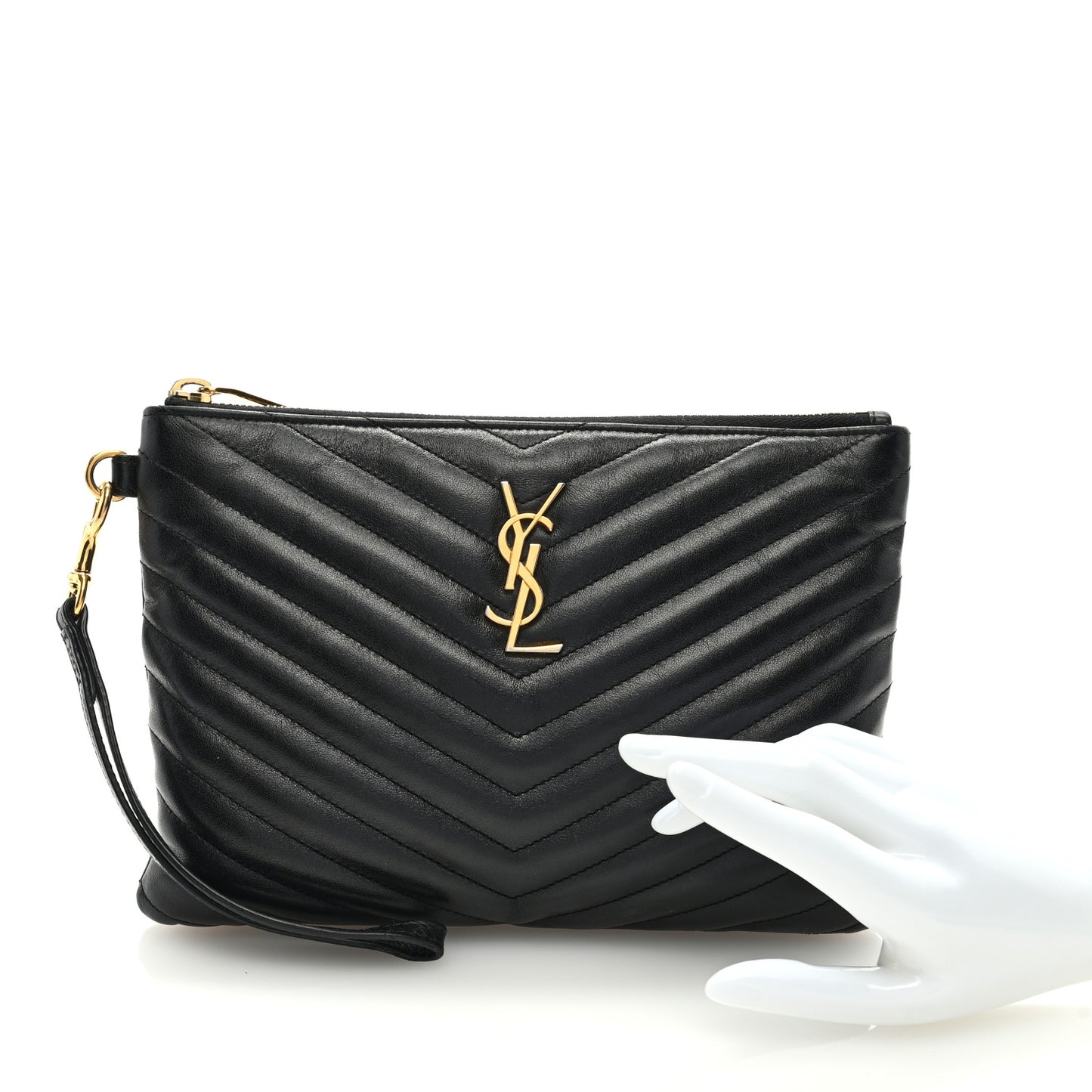 Calfskin Matelasse Chevron Monogram A5 Wristlet Black
