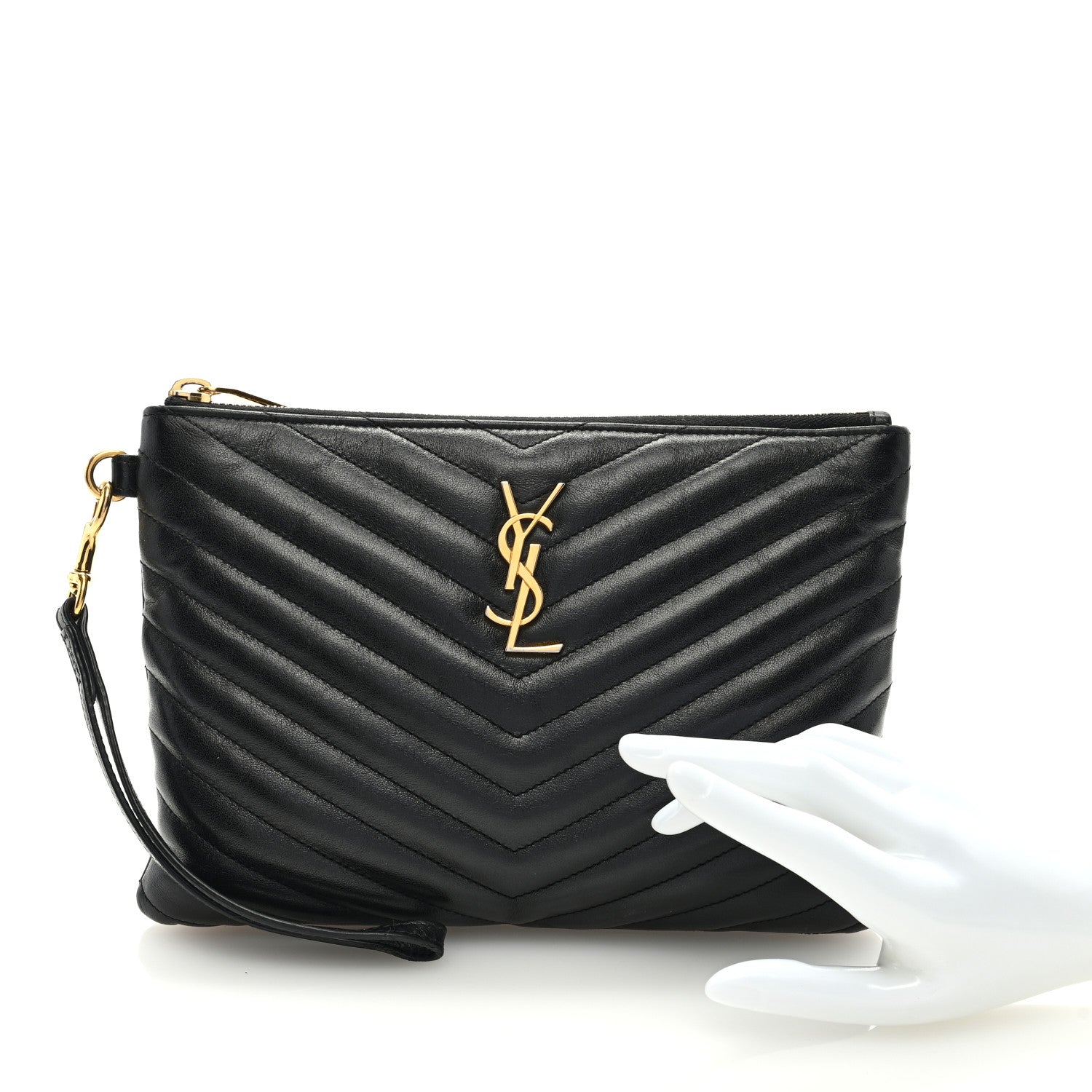 Saint Laurent Calfskin Matelasse Chevron Monogram A5 Wristlet Black 2 of 6