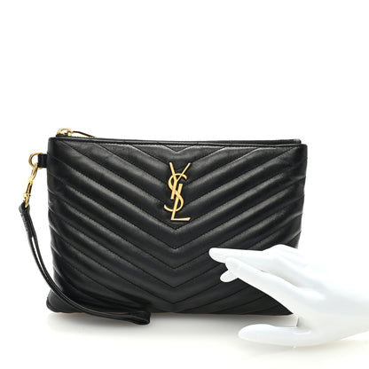 Saint Laurent Calfskin Matelasse Chevron Monogram A5 Wristlet Black 2 of 6