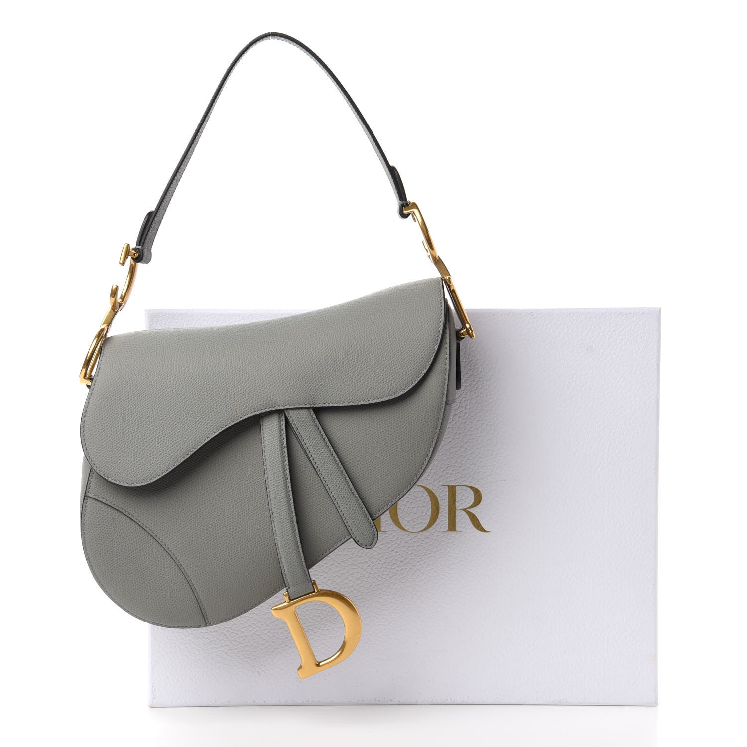 Christian Dior Grained Calfskin Saddle Bag Grey 10 of 11