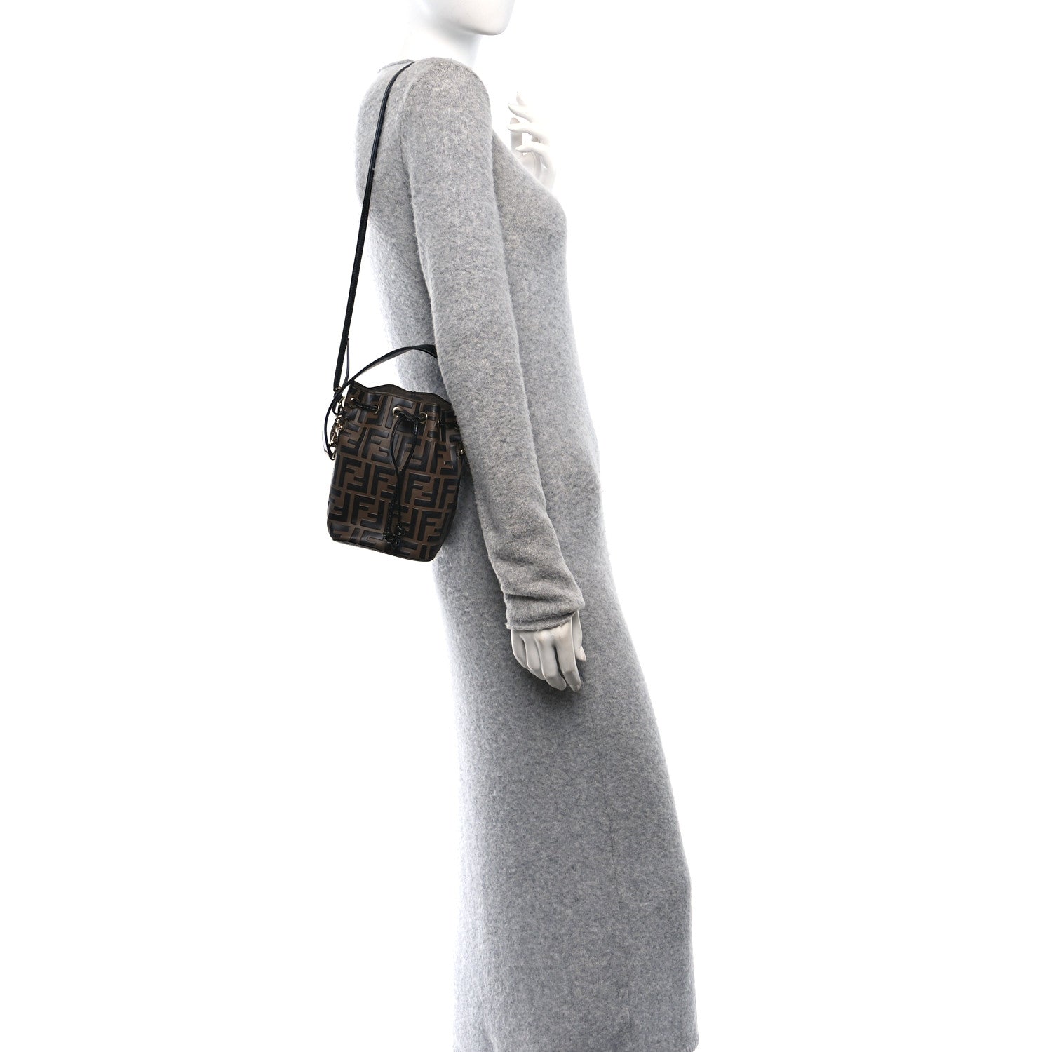 Fendi Vitello Liberty F is Fendi Bi-Color FF 1974 Embossed Mini Mon Tresor Bucket Bag Maya Black 2 of 10