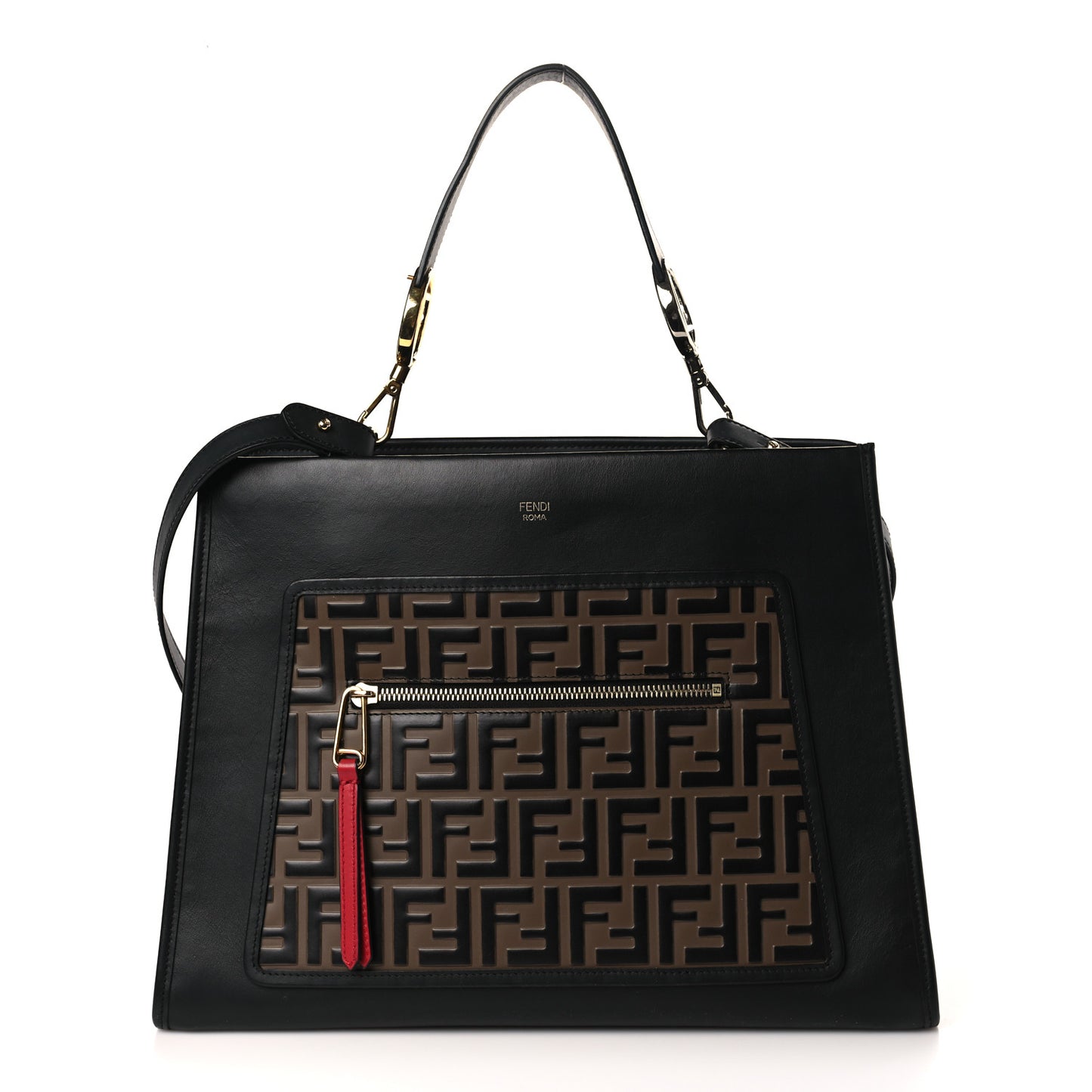 Vitello Century F is Fendi FF 1974 Embossed Regular Runaway Satchel Black Maya