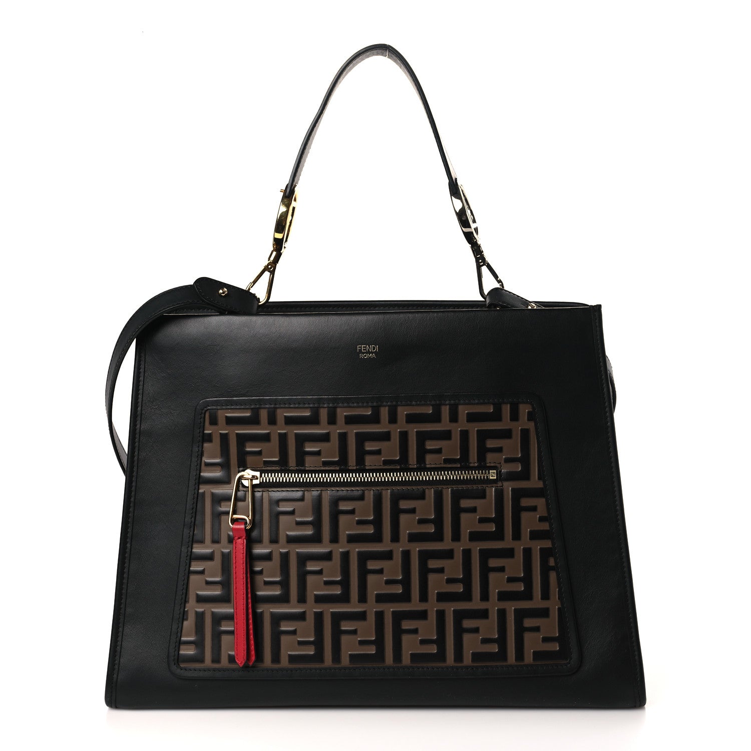 Fendi Vitello Century F is Fendi FF 1974 Embossed Regular Runaway Satchel Black Maya 1 of 9