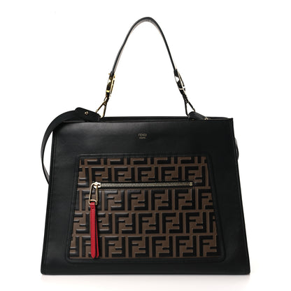 Fendi Vitello Century F is Fendi FF 1974 Embossed Regular Runaway Satchel Black Maya 1 of 9