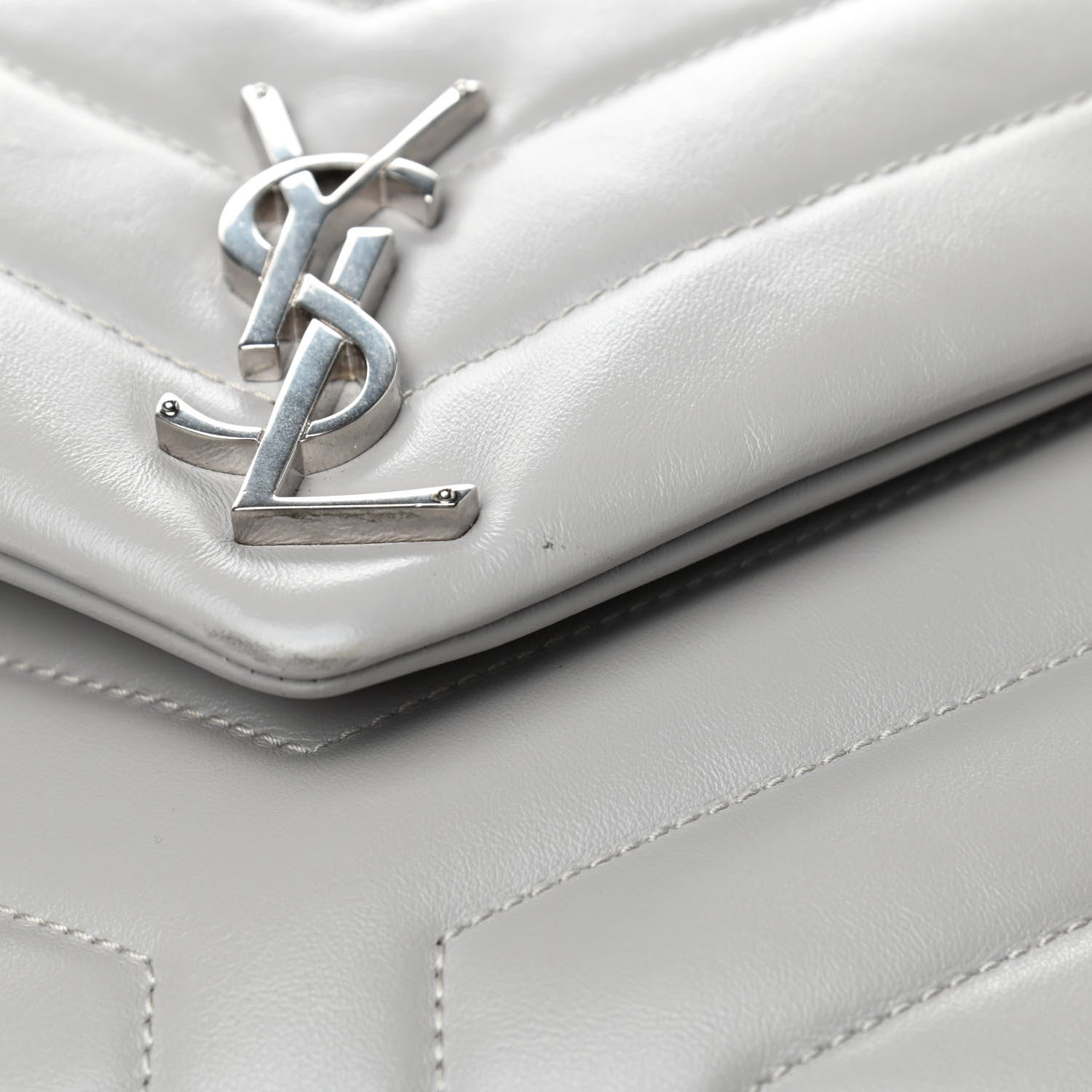 Saint Laurent Calfskin Y Quilted Monogram Small Loulou Chain Satchel Granite 6 of 9