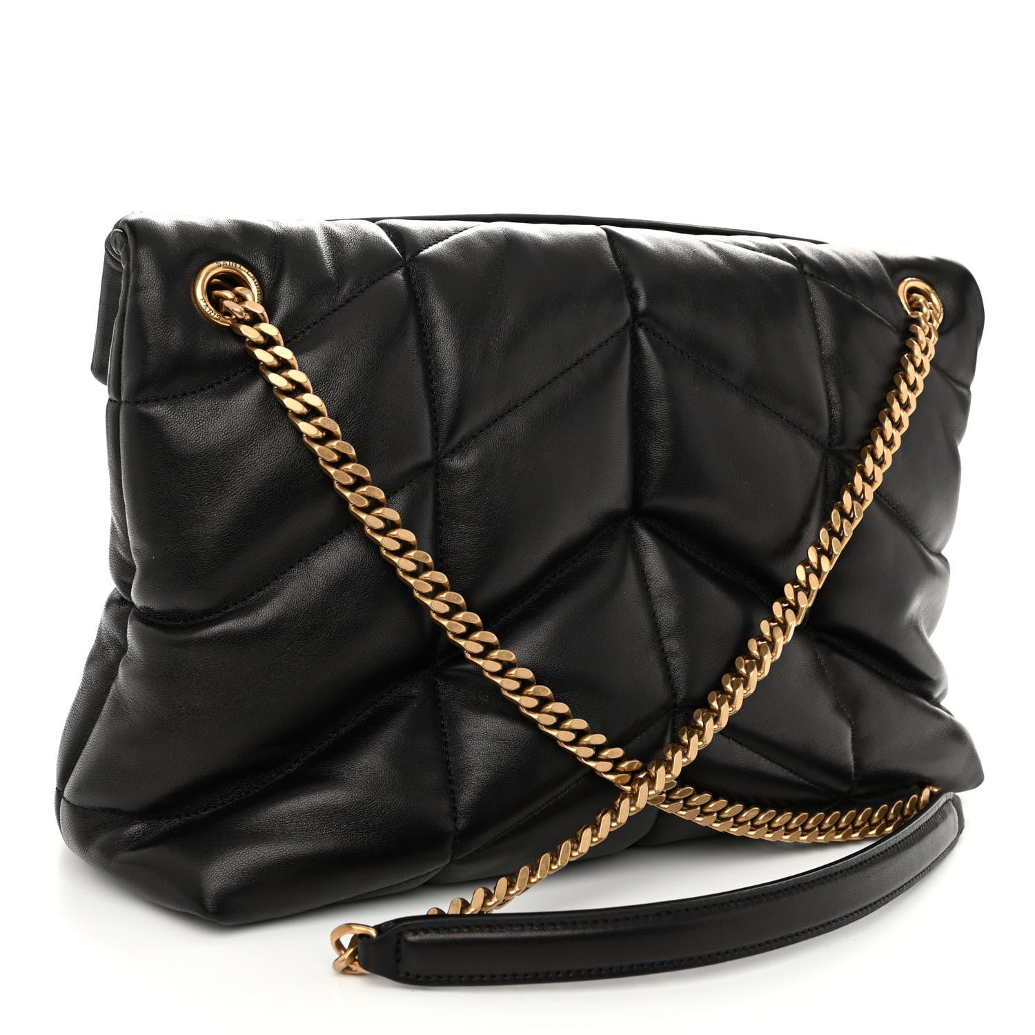 Saint Laurent Lambskin Quilted Medium Loulou Puffer Monogram Chain Satchel Black 3 of 9