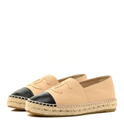 Chanel Lambskin CC Espadrilles 37 Beige Black 3 of 13