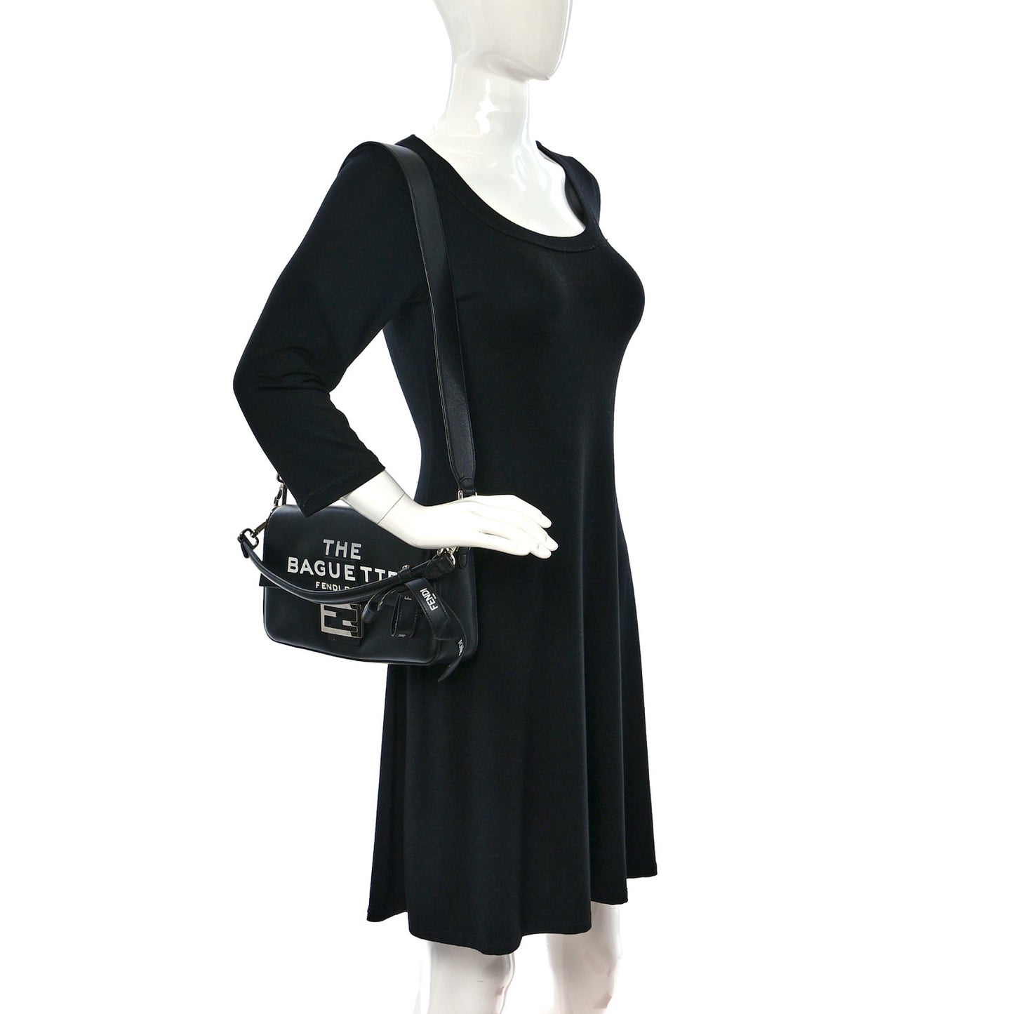 X MARC JACOBS Nappa Logo Medium Baguette Black