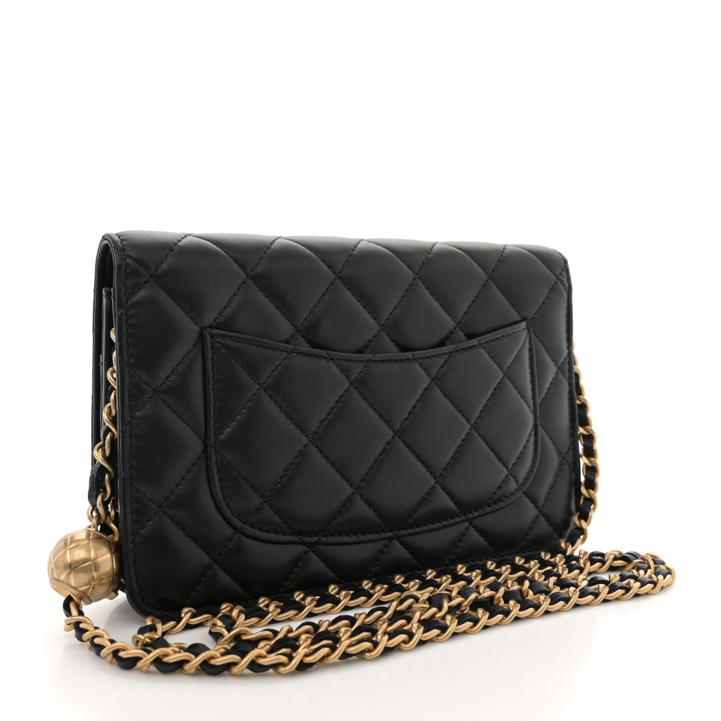 Lambskin Quilted CC Pearl Crush Wallet on Chain WOC Black