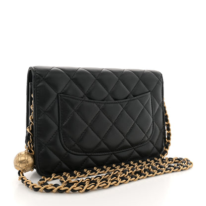Chanel Lambskin Quilted CC Pearl Crush Wallet on Chain WOC Black 3 of 12