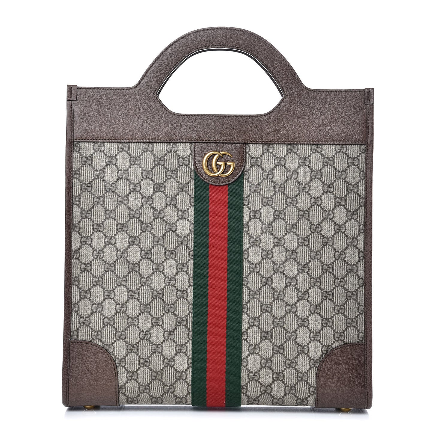 GG Supreme Monogram Textured Calfskin Web Medium Ophidia Slip Handle Tote Beige Ebony New Acero